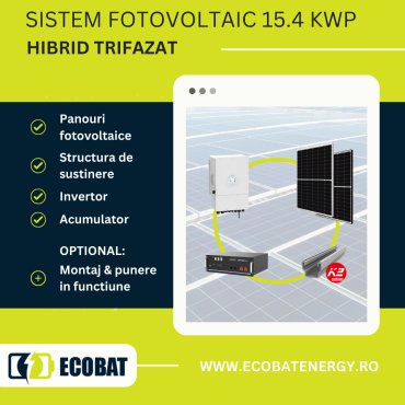 Sistem fotovoltaic HIBRID TRIFAZAT 12 kW cu invertor Deye
