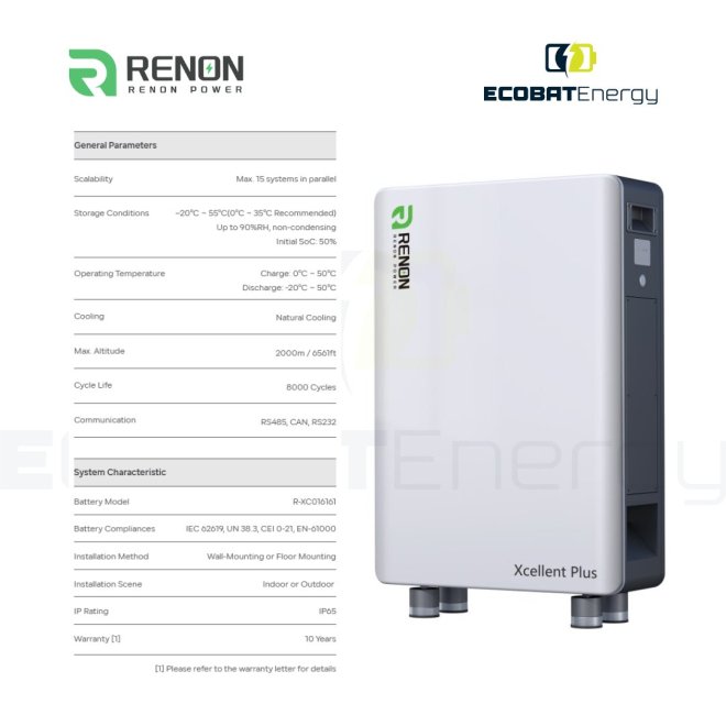 Acumulator Renon Lifepo4 Xcellent Plus 16 kWh 51.2V-314Ah IP65 Cu Incalzire